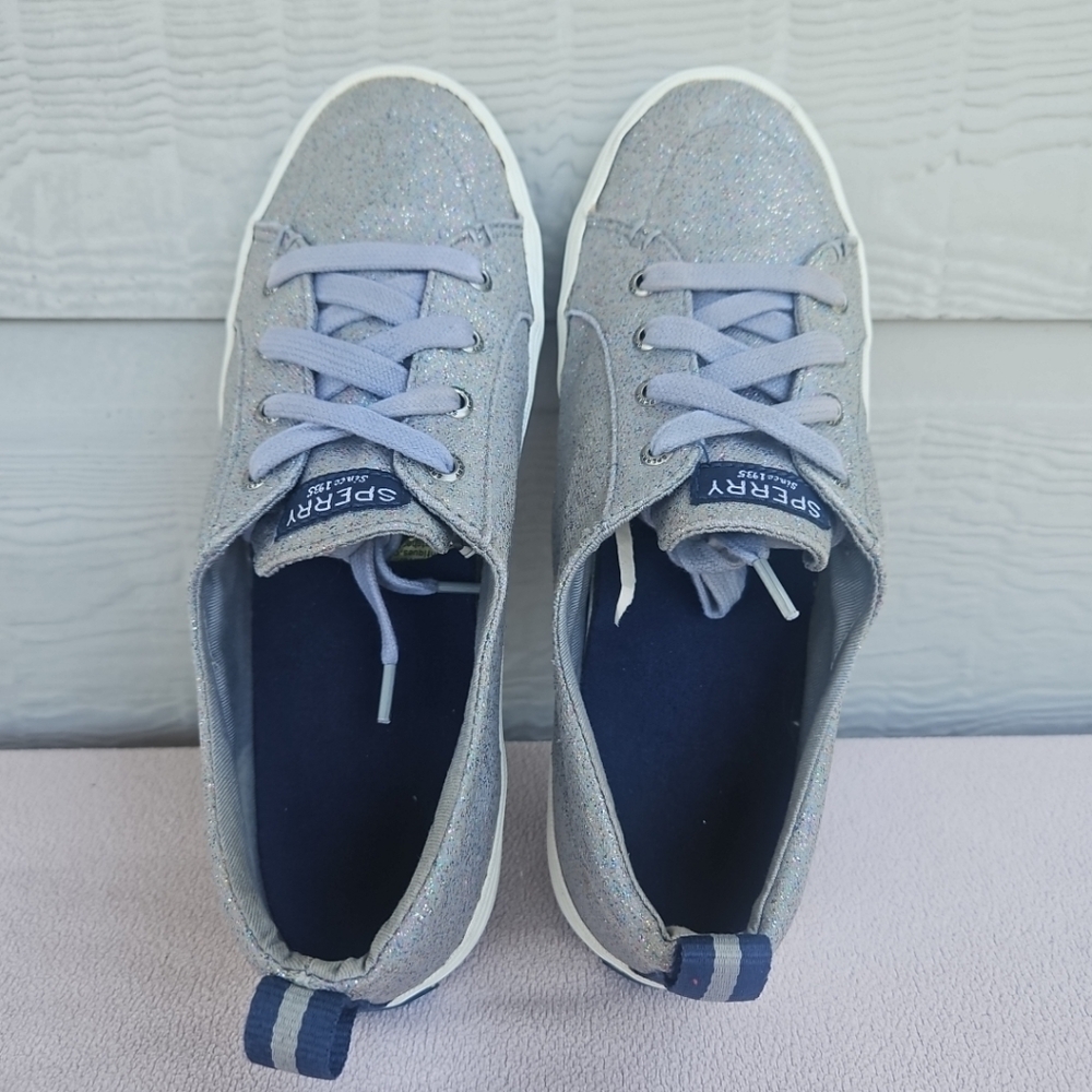 Sperry Top-Sider Crest Vibe Sneaker Women SZ 8.5 Grey Canvas Sparkle Low Boat - Picture 8 of 12